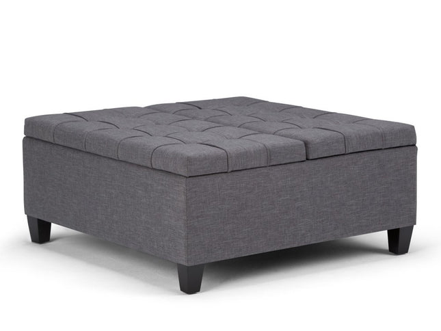 36" Gray and Espresso Fabric Cocktail Ottoman With Storage