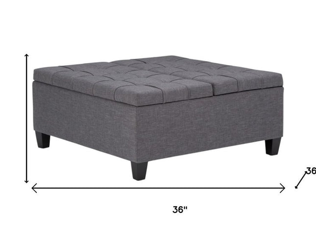 36" Gray and Espresso Fabric Cocktail Ottoman With Storage