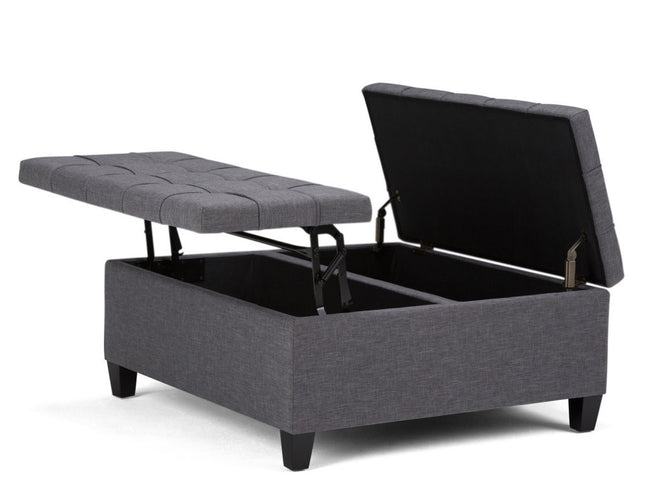 36" Gray and Espresso Fabric Cocktail Ottoman With Storage