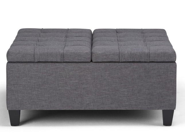 36" Gray and Espresso Fabric Cocktail Ottoman With Storage