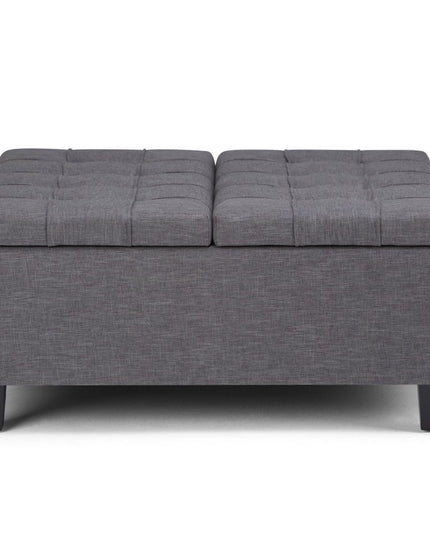 36" Gray and Espresso Fabric Cocktail Ottoman With Storage