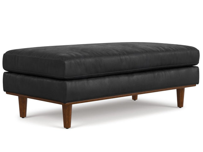 49" Black and Brown Leather Cocktail Ottoman