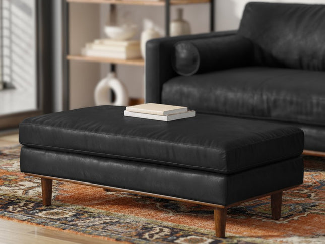 49" Black and Brown Leather Cocktail Ottoman