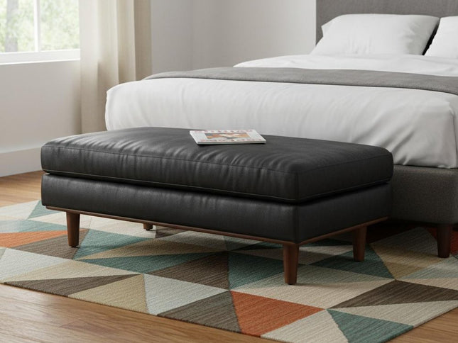 49" Black and Brown Leather Cocktail Ottoman