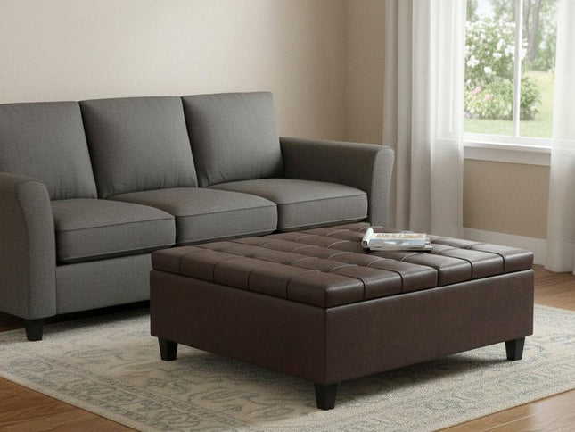 40" Brown Leather Cocktail Ottoman With Storage