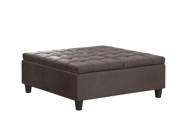 40" Brown Leather Cocktail Ottoman With Storage