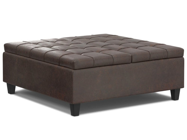 40" Brown Leather Cocktail Ottoman With Storage