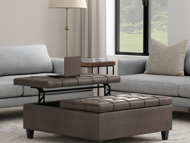 40" Brown Leather Cocktail Ottoman With Storage