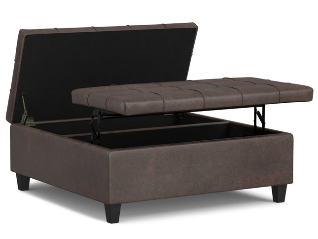 40" Brown Leather Cocktail Ottoman With Storage
