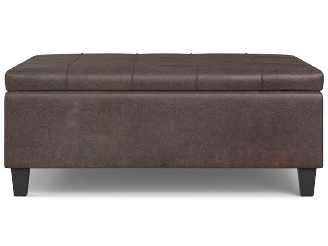 40" Brown Leather Cocktail Ottoman With Storage