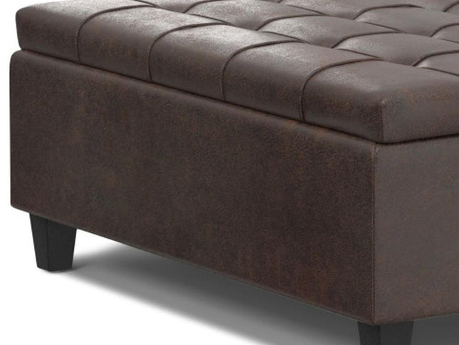 40" Brown Leather Cocktail Ottoman With Storage