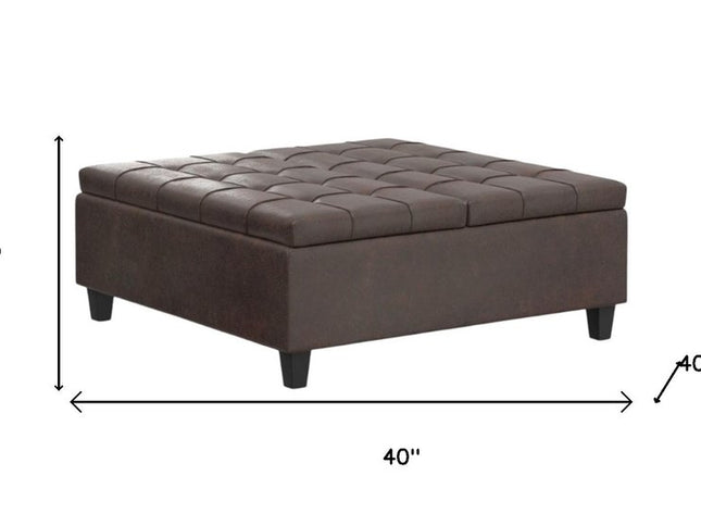 40" Brown Leather Cocktail Ottoman With Storage
