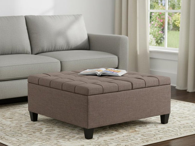 36" Brown and Espresso Fabric Cocktail Ottoman With Storage