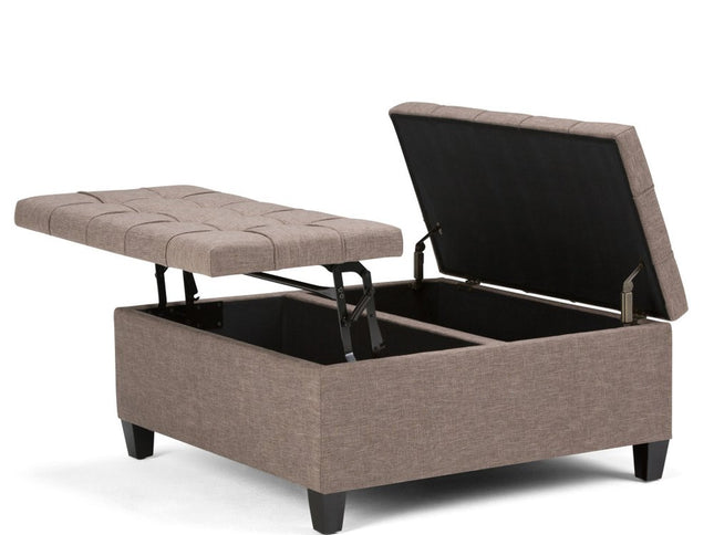 36" Brown and Espresso Fabric Cocktail Ottoman With Storage