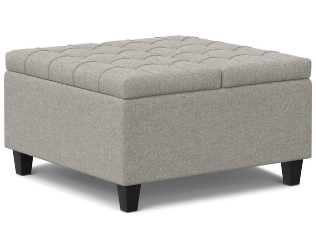 30" Gray and Brown Fabric Cocktail Ottoman With Storage