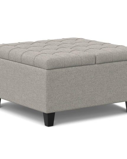 30" Gray and Brown Fabric Cocktail Ottoman With Storage