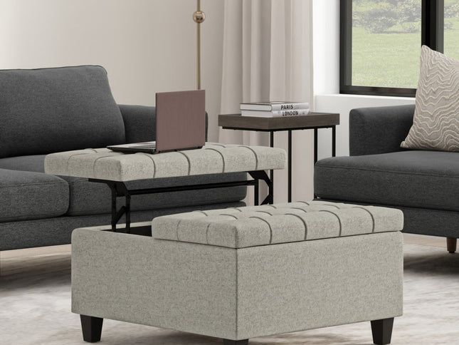 30" Gray and Brown Fabric Cocktail Ottoman With Storage