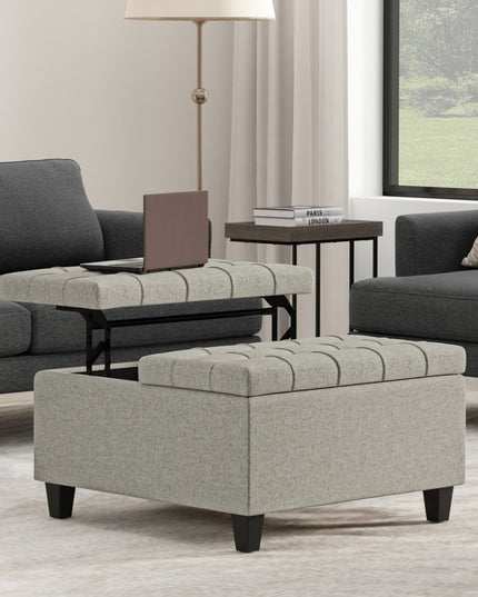 30" Gray and Brown Fabric Cocktail Ottoman With Storage