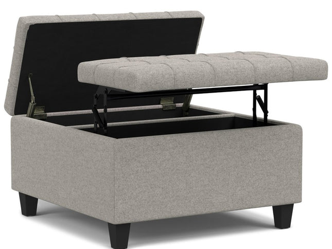 30" Gray and Brown Fabric Cocktail Ottoman With Storage