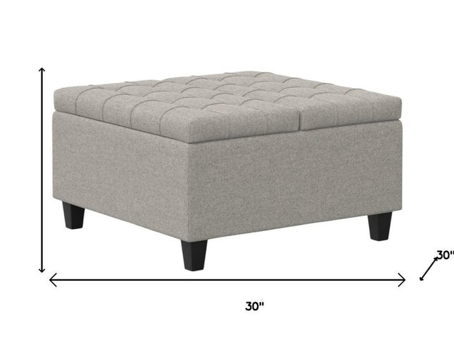 30" Gray and Brown Fabric Cocktail Ottoman With Storage