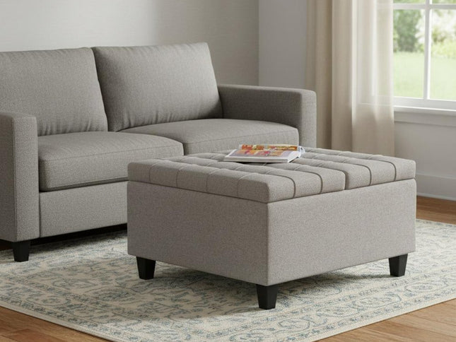 30" Gray and Brown Fabric Cocktail Ottoman With Storage