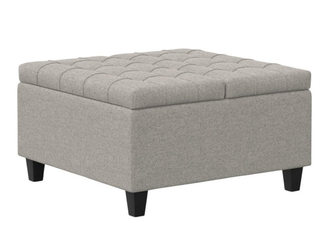 30" Gray and Brown Fabric Cocktail Ottoman With Storage
