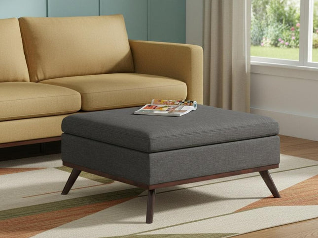 36" Gray and Brown Linen Cocktail Ottoman With Storage