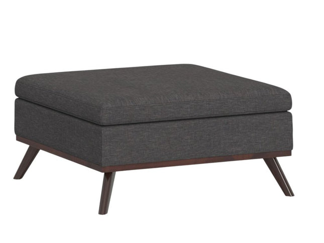 36" Gray and Brown Linen Cocktail Ottoman With Storage