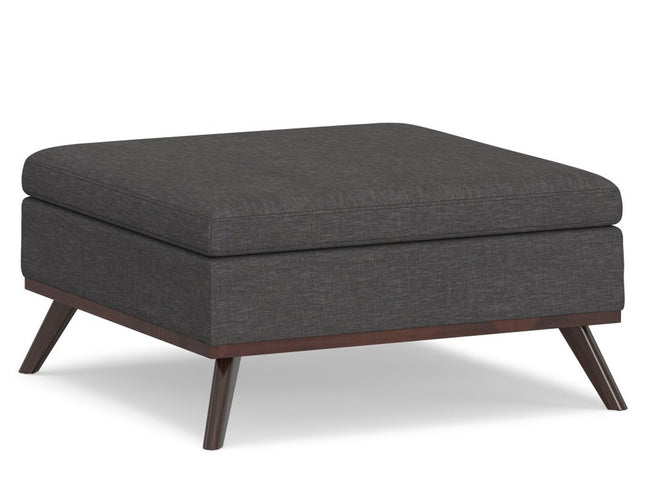 36" Gray and Brown Linen Cocktail Ottoman With Storage