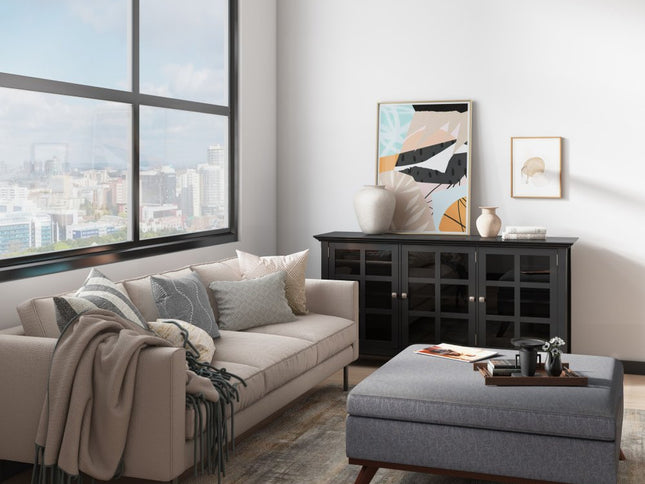 36" Gray and Brown Linen Cocktail Ottoman With Storage