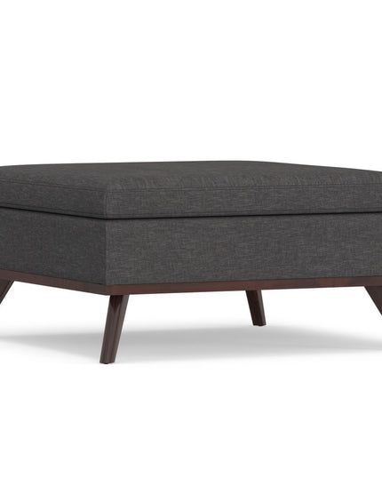 36" Gray and Brown Linen Cocktail Ottoman With Storage