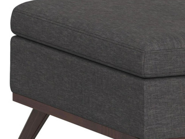 36" Gray and Brown Linen Cocktail Ottoman With Storage