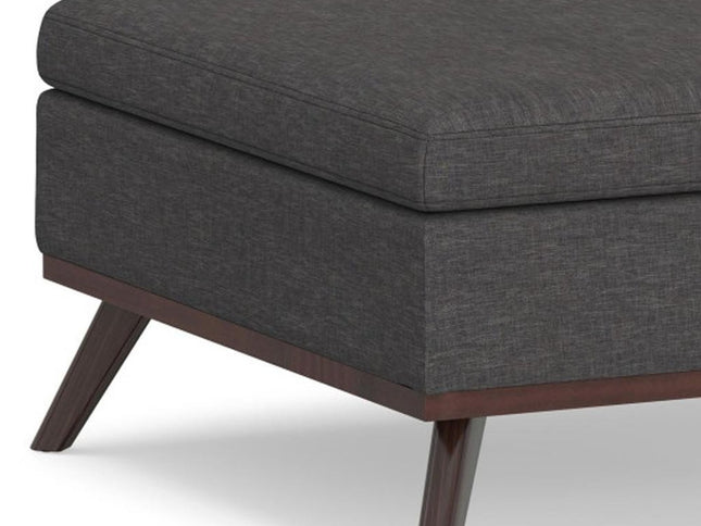 36" Gray and Brown Linen Cocktail Ottoman With Storage