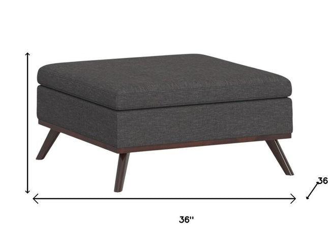 36" Gray and Brown Linen Cocktail Ottoman With Storage