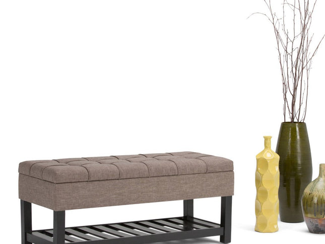 43" Brown and Espresso Fabric Ottoman With Storage