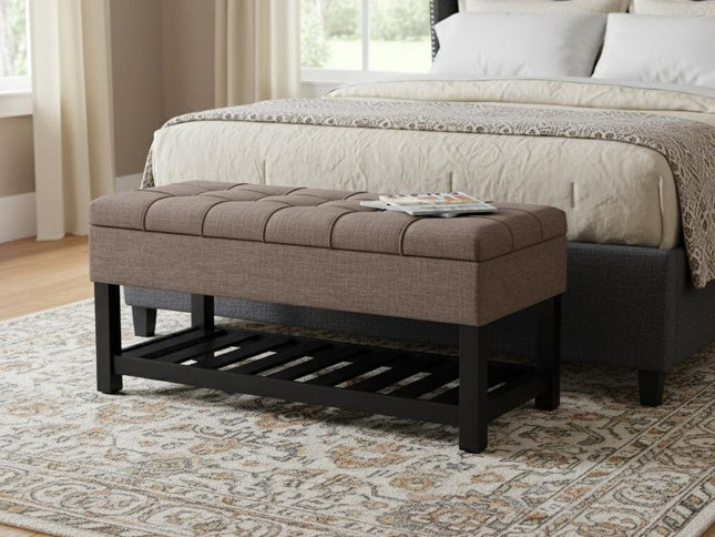 43" Brown and Espresso Fabric Ottoman With Storage