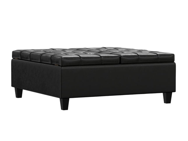 40" Black Leather Cocktail Ottoman With Storage