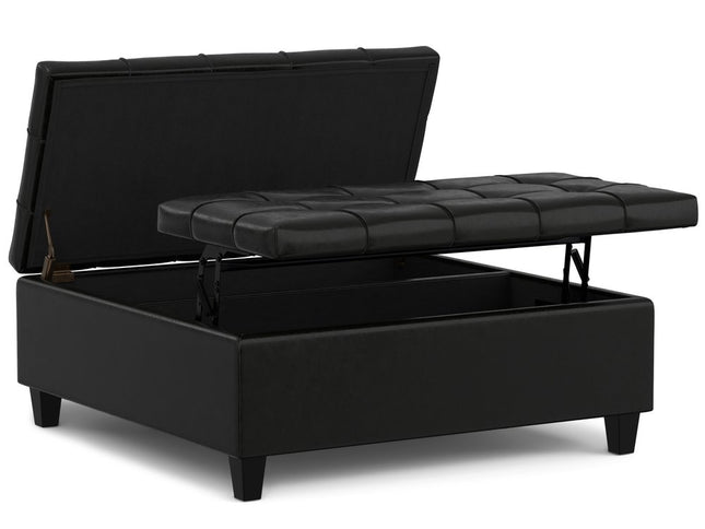 40" Black Leather Cocktail Ottoman With Storage