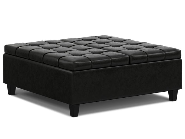 40" Black Leather Cocktail Ottoman With Storage