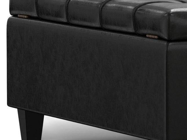 40" Black Leather Cocktail Ottoman With Storage