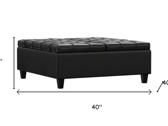40" Black Leather Cocktail Ottoman With Storage
