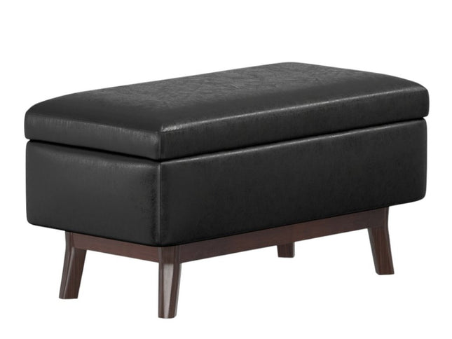 36" Black and Brown Leather Cocktail Ottoman With Storage
