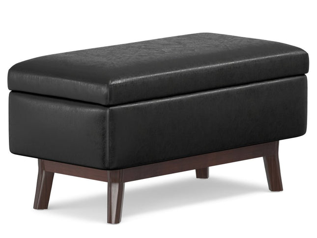 36" Black and Brown Leather Cocktail Ottoman With Storage