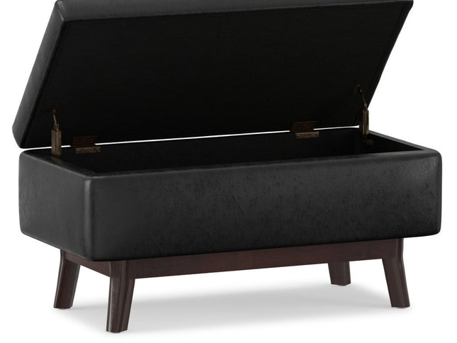 36" Black and Brown Leather Cocktail Ottoman With Storage