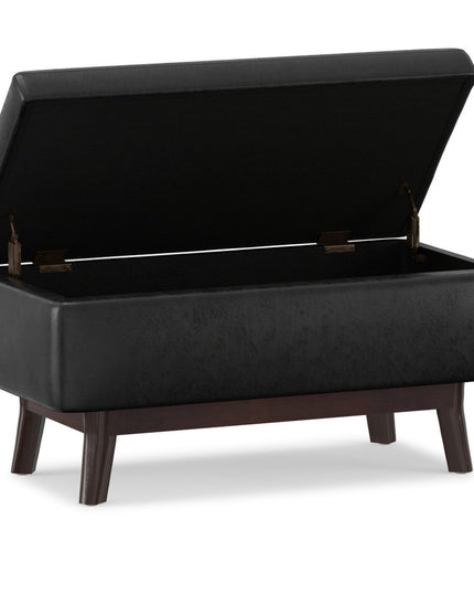 36" Black and Brown Leather Cocktail Ottoman With Storage