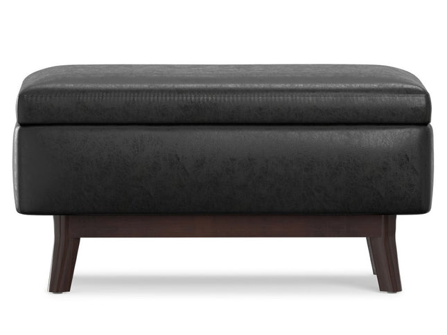 36" Black and Brown Leather Cocktail Ottoman With Storage