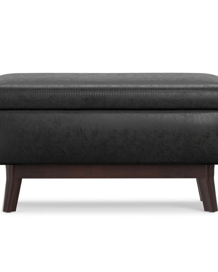 36" Black and Brown Leather Cocktail Ottoman With Storage