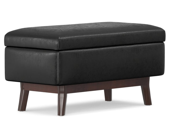 36" Black and Brown Leather Cocktail Ottoman With Storage