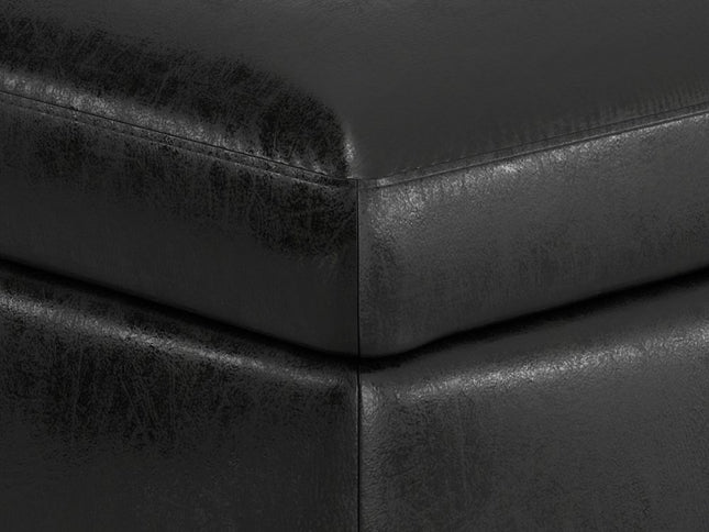 36" Black and Brown Leather Cocktail Ottoman With Storage