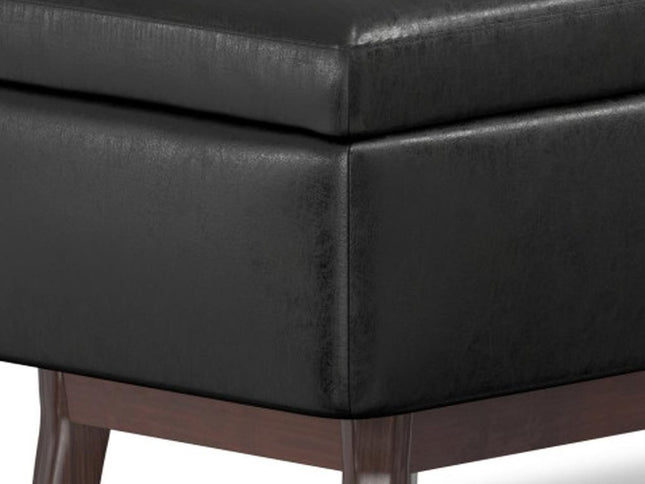 36" Black and Brown Leather Cocktail Ottoman With Storage